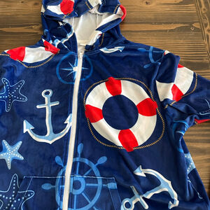 Adult Nautical Pajama Set L Blue Red Cruise Cozy Zip Hoodie Lounge Wear
